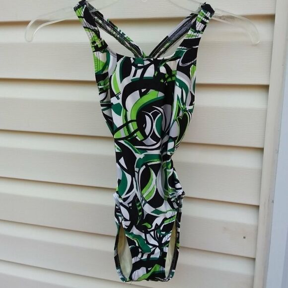 Speedo Green & Black Print One Piece Swimsuit 28 - Picture 1 of 3